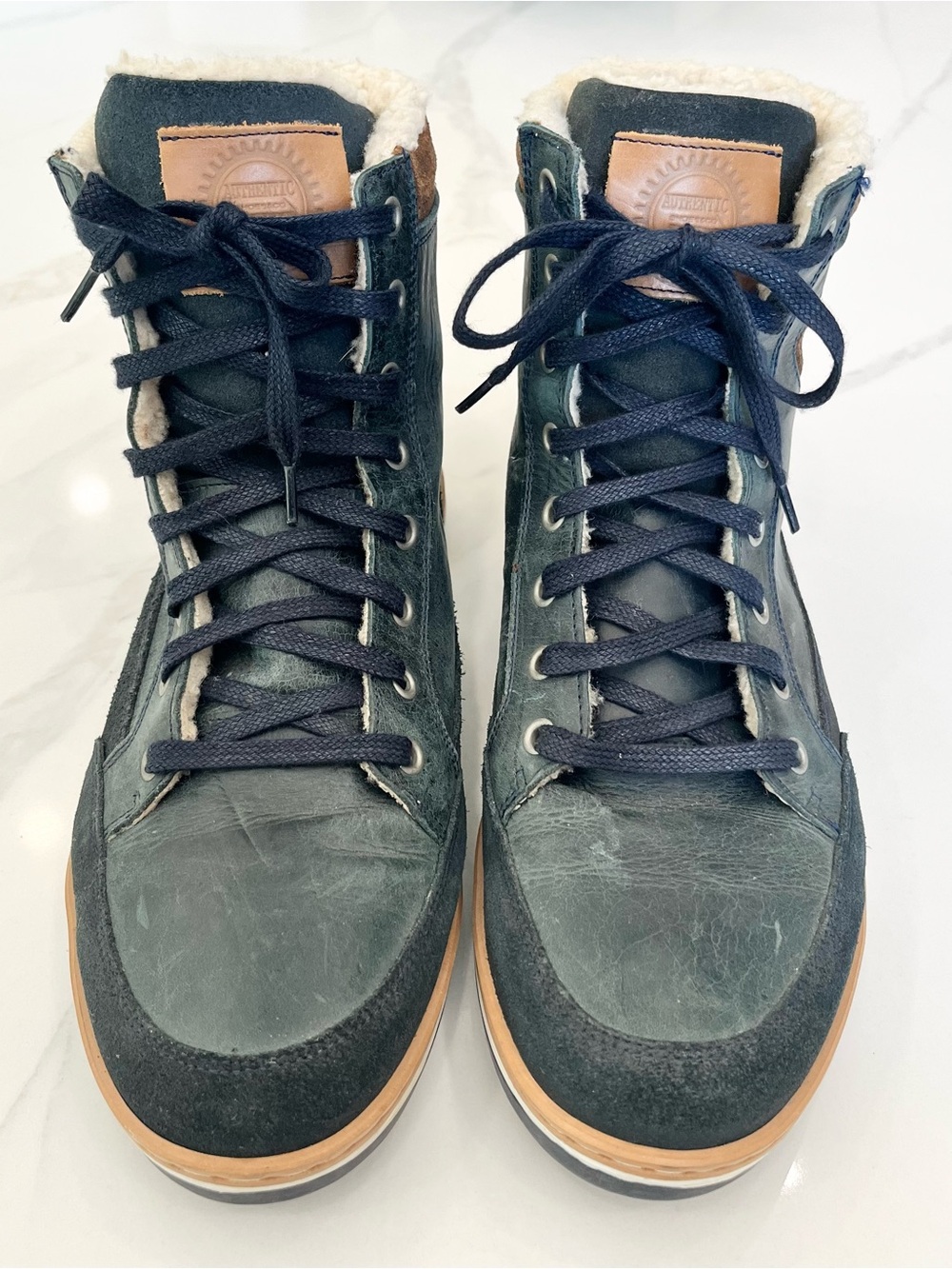 Bull Boxer Men's Dark Blue Lace-Up Winter Boots with Sherpa Lining Size 11